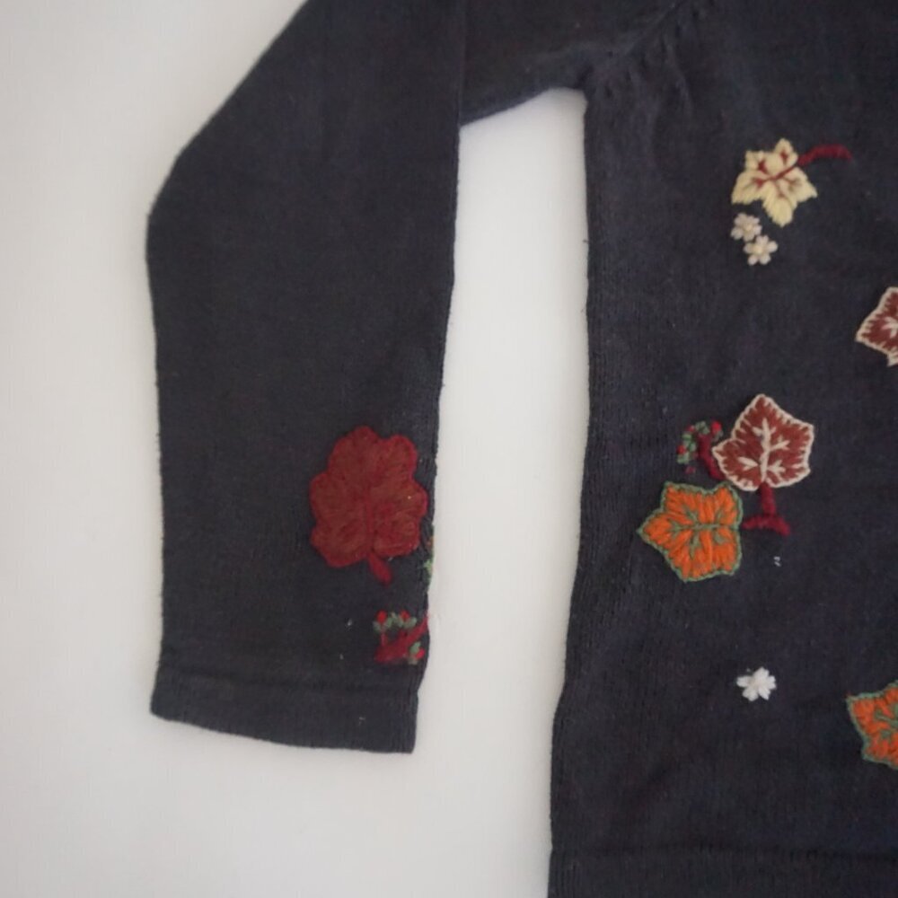 Vntage Bobbie Brooks Charcoal Floral Embroidered Knit Cotton Cottage Cardigan L - Picture 9 of 11